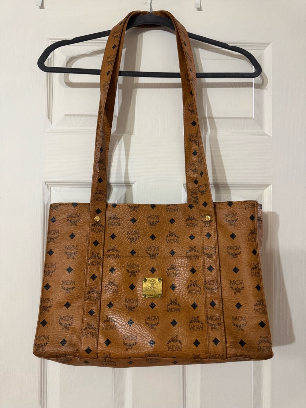 MCM Cognac Leather Zip-Top Tote